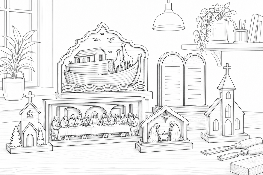 Handcrafted wooden Christian and faith art in the Everwood workshop