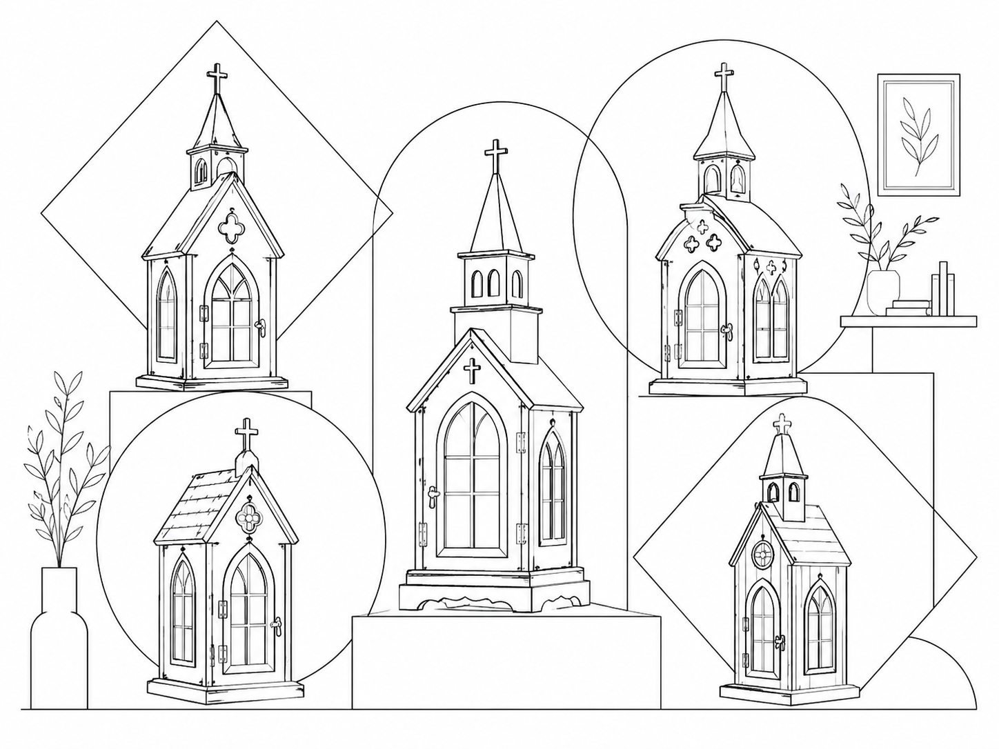 Glowing Gothic wooden church lantern in the Everwood workshop