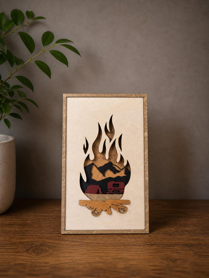 Camping Wall Art – Wooden Mountain Decor