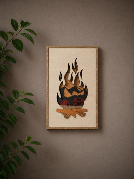 Camping Wall Art – Wooden Mountain Decor