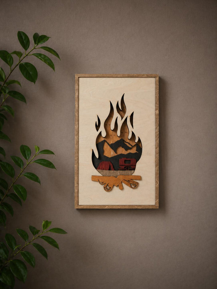 Camping Wall Art – Wooden Mountain Decor