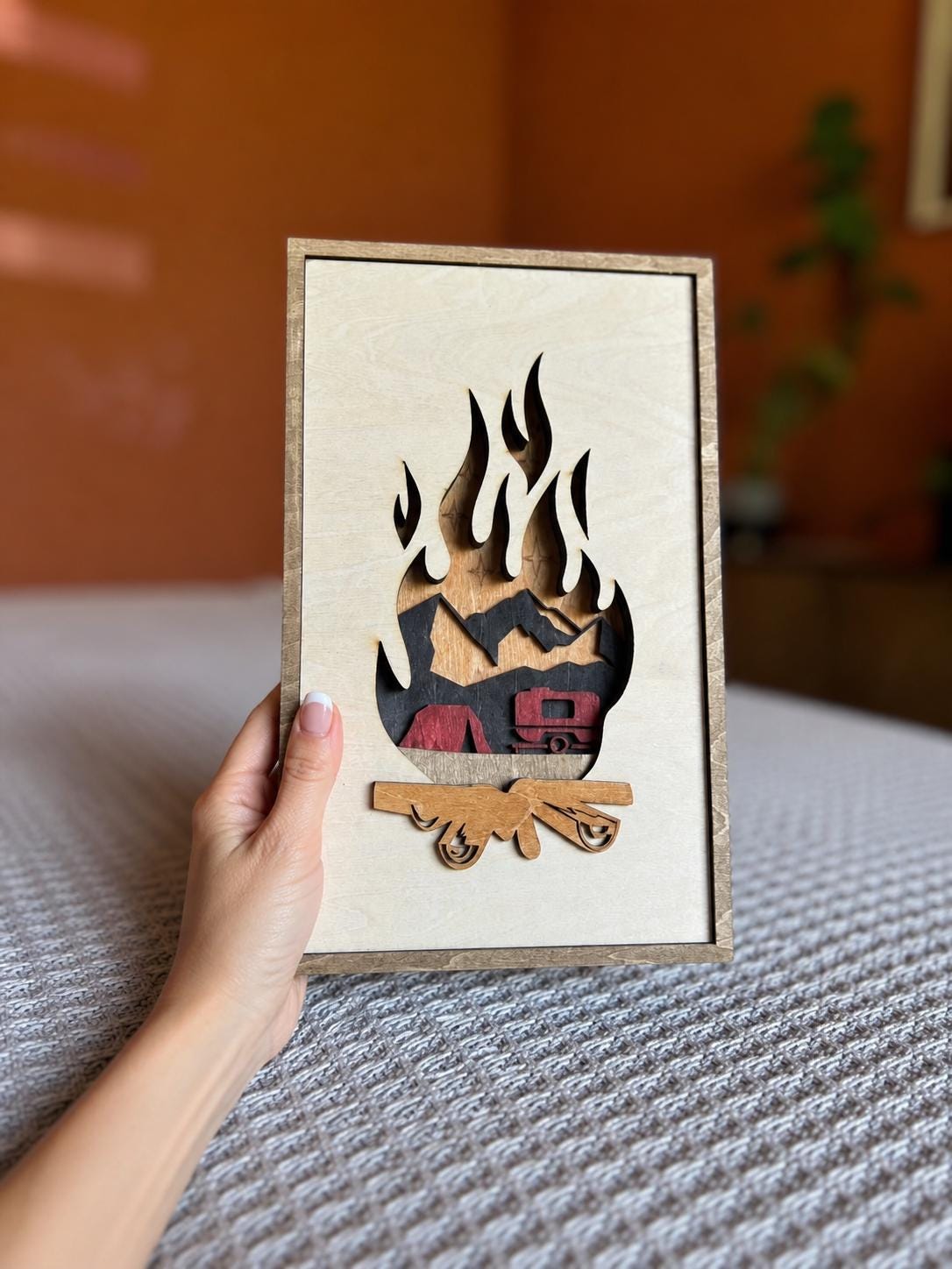 Camping Wall Art – Wooden Mountain Decor