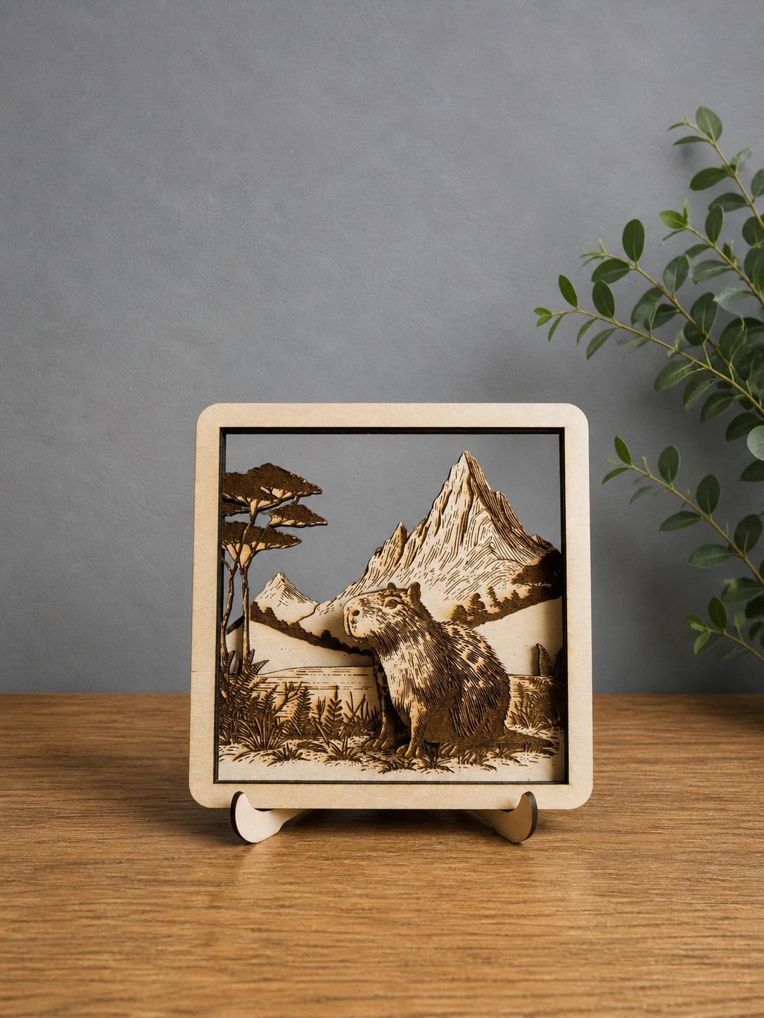 Capybara Wooden Wall Art – 3D Layered Animal Decor