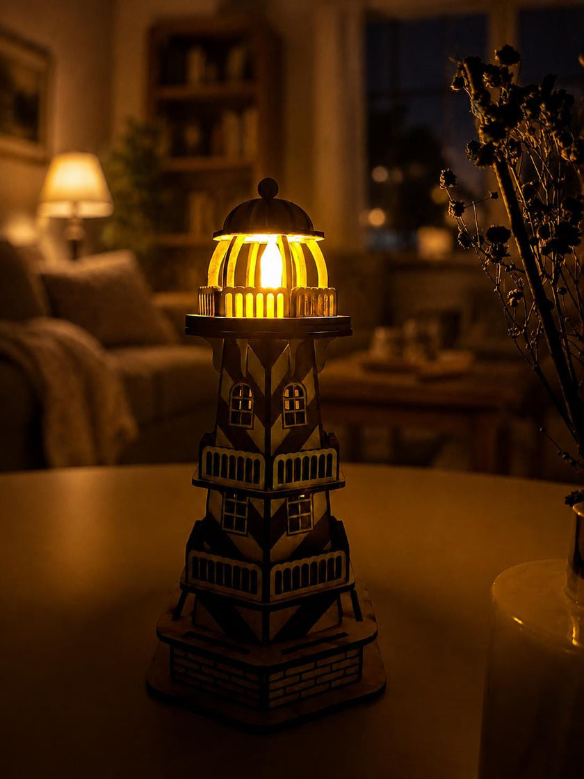 Victorian Beacon Lighthouse Lamp – Wooden Nautical Night Light