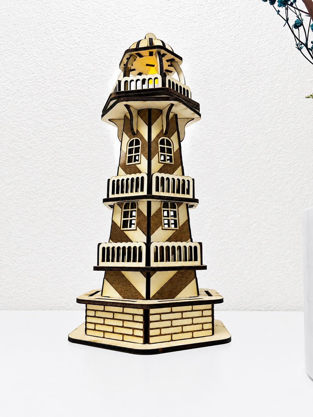 Victorian Beacon Lighthouse Lamp – Wooden Nautical Night Light