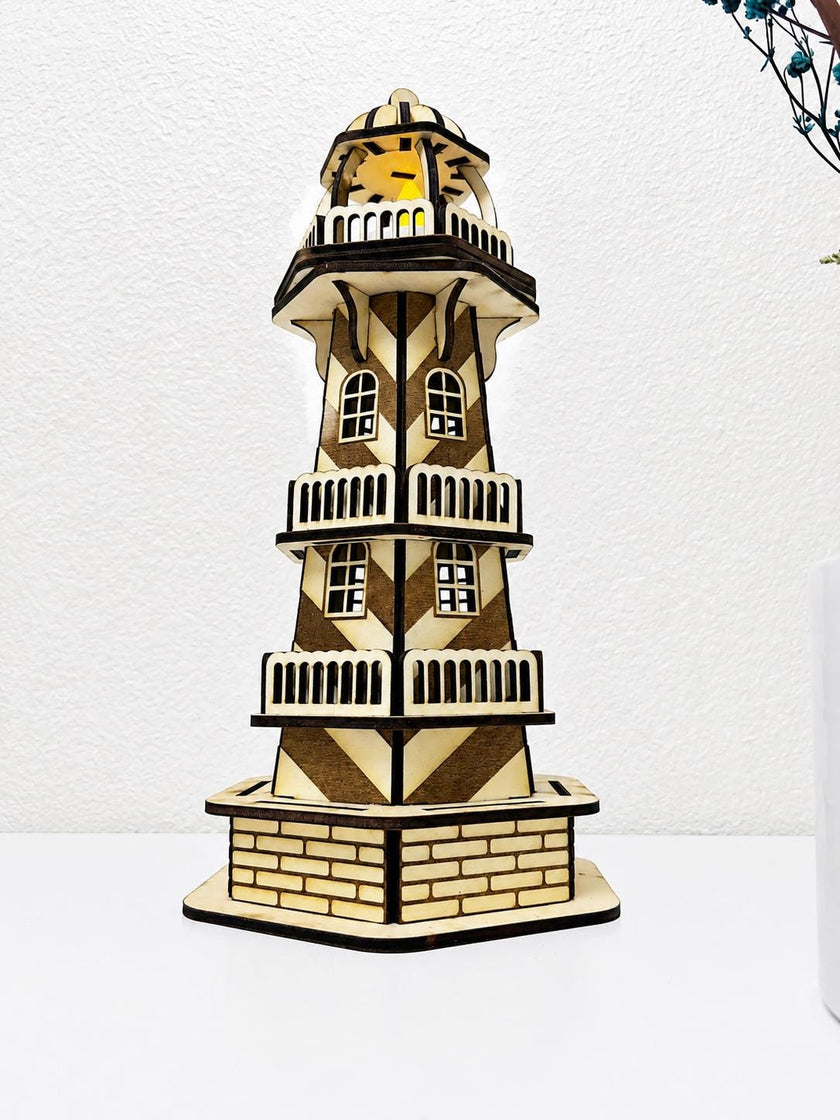 Victorian Beacon Lighthouse Lamp – Wooden Nautical Night Light