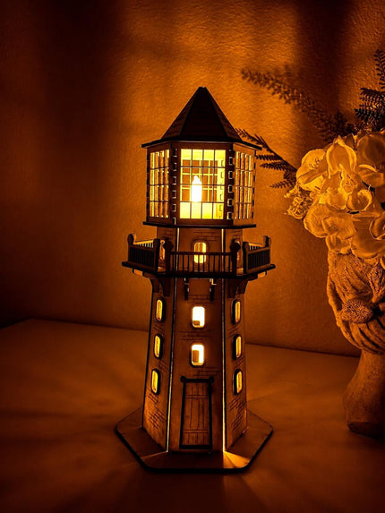 Harbor Lighthouse Lamp – Wooden Nautical Night Light