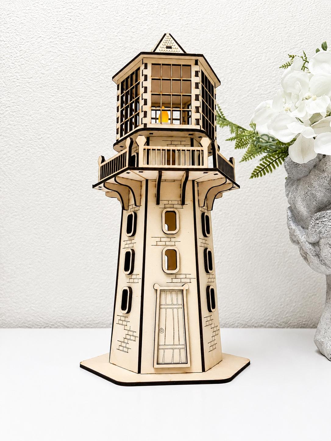 Harbor Lighthouse Lamp – Wooden Nautical Night Light