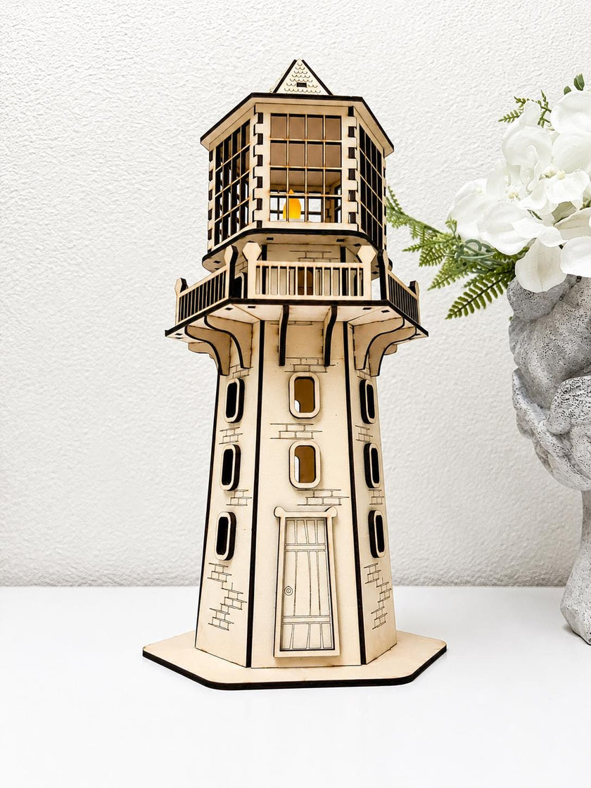 Harbor Lighthouse Lamp – Wooden Nautical Night Light