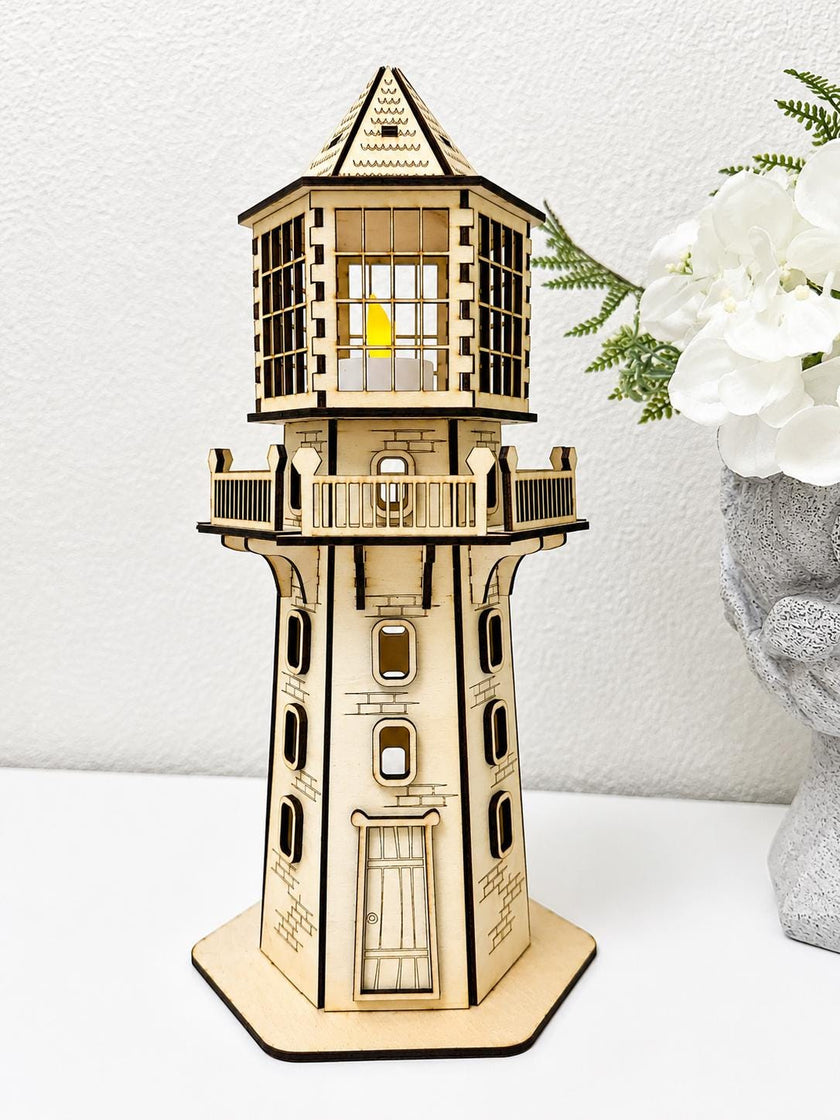 Harbor Lighthouse Lamp – Wooden Nautical Night Light