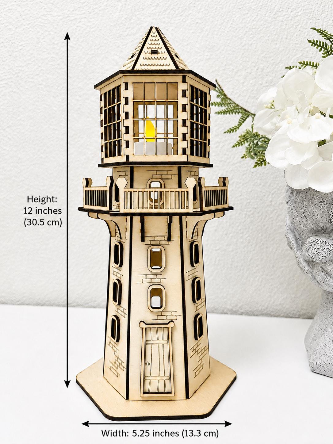 Harbor Lighthouse Lamp – Wooden Nautical Night Light