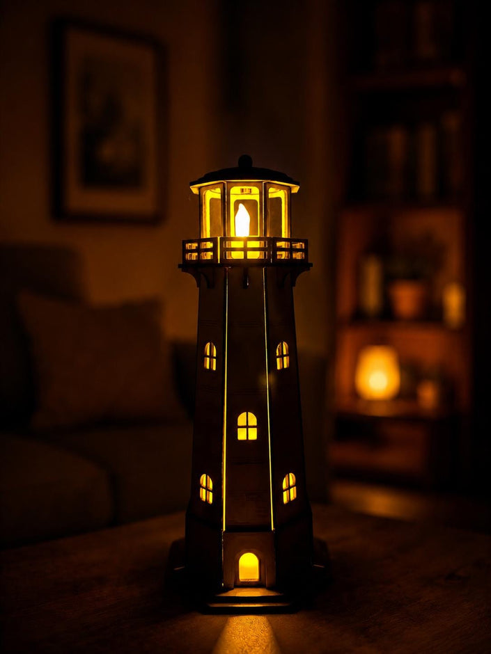 Wooden Lighthouse Lamp – Handmade Coastal Night Light