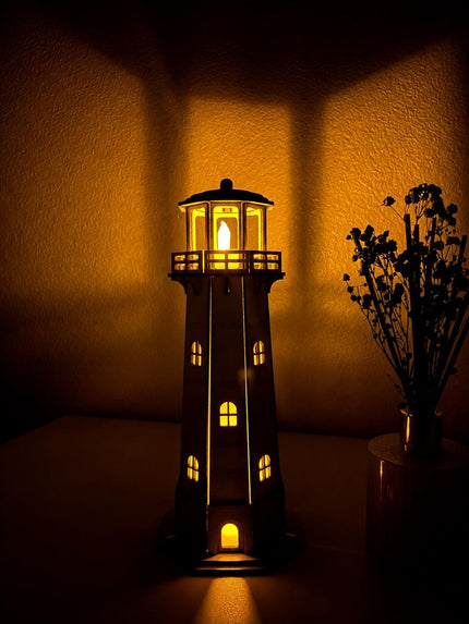 Wooden Lighthouse Lamp – Handmade Coastal Night Light