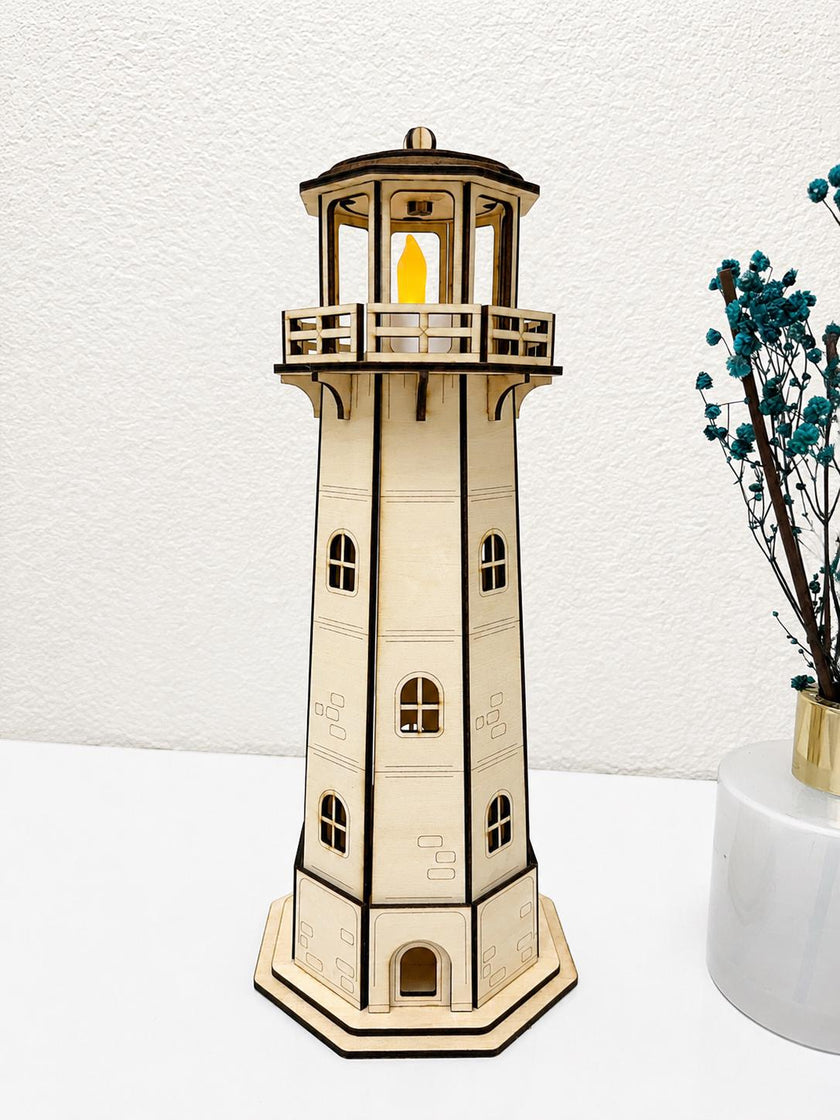 Wooden Lighthouse Lamp – Handmade Coastal Night Light