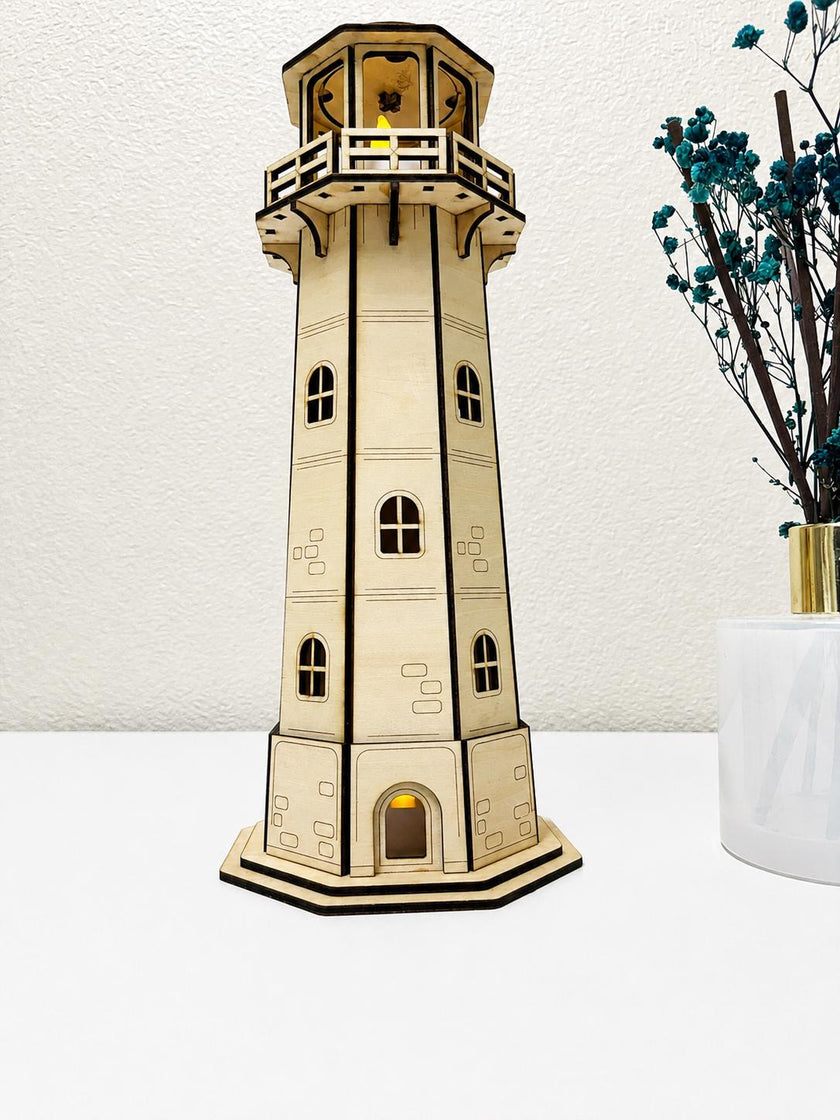 Wooden Lighthouse Lamp – Handmade Coastal Night Light
