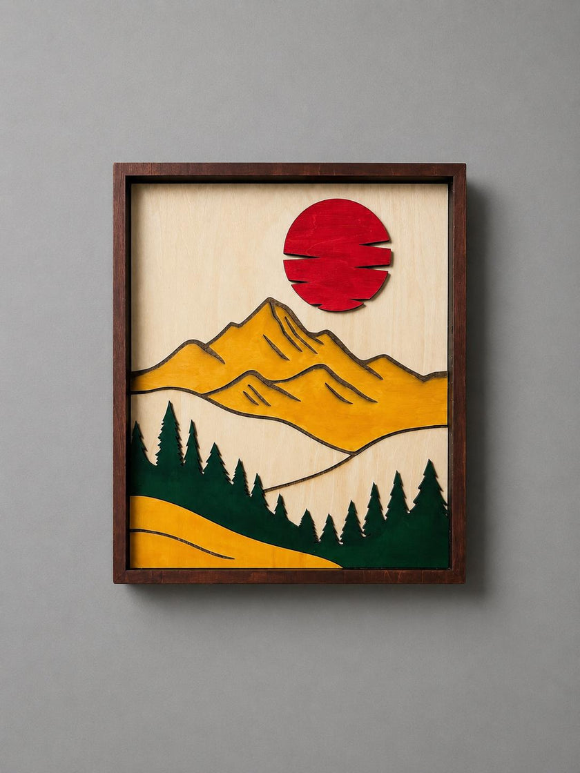 Layered Mountain Sunset Wooden Wall Art