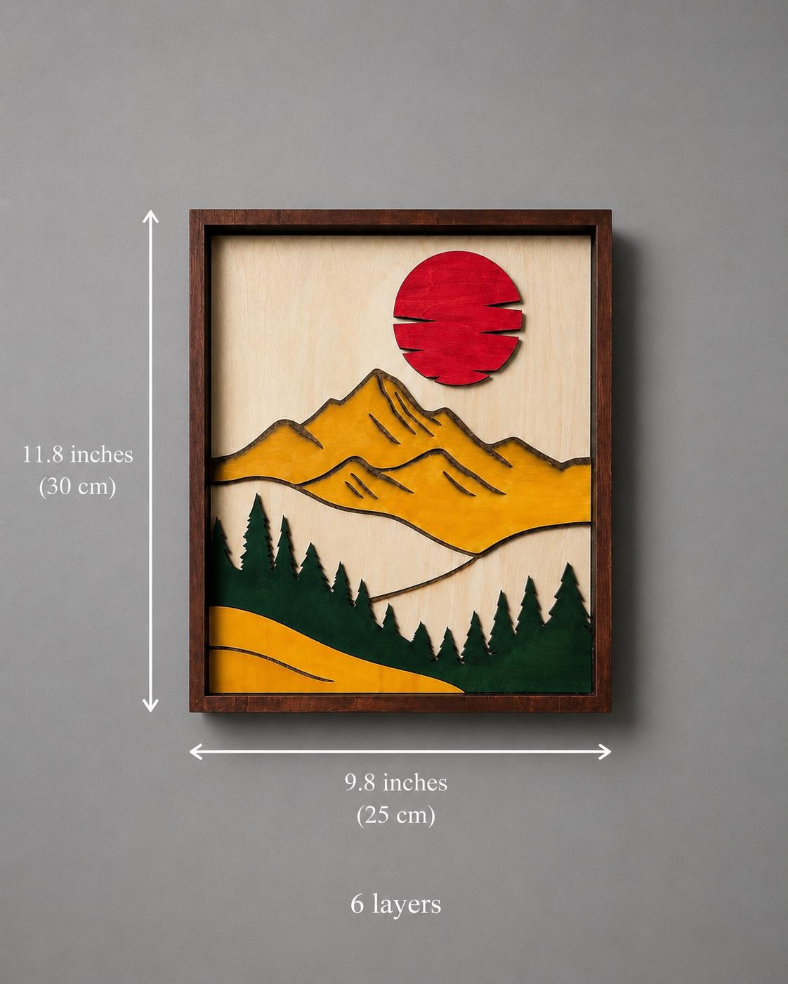 Layered Mountain Sunset Wooden Wall Art