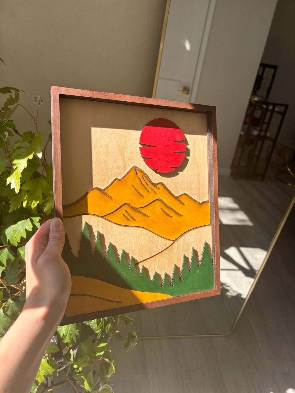Layered Mountain Sunset Wooden Wall Art