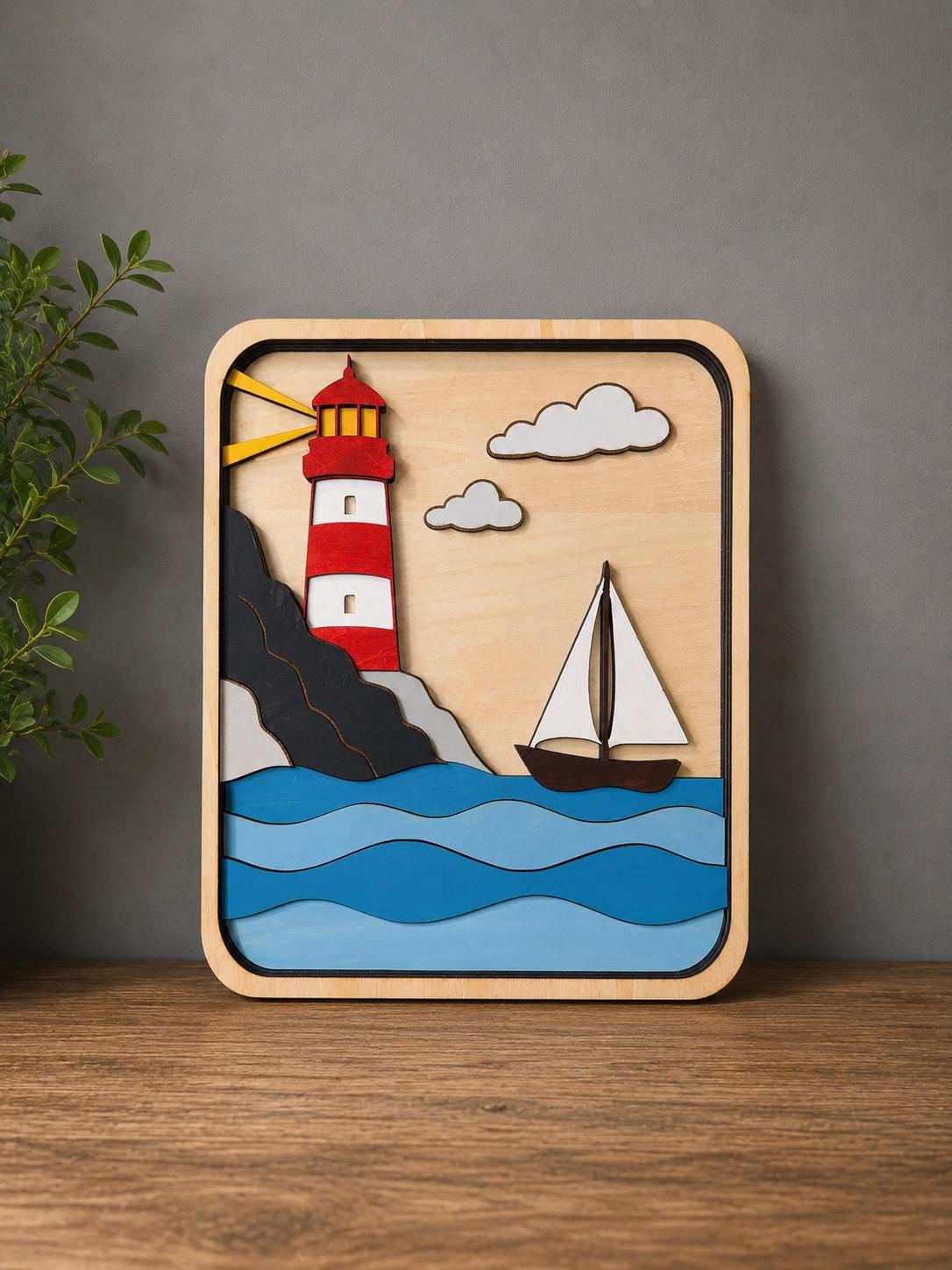 Layered Wooden Lighthouse Wall Art