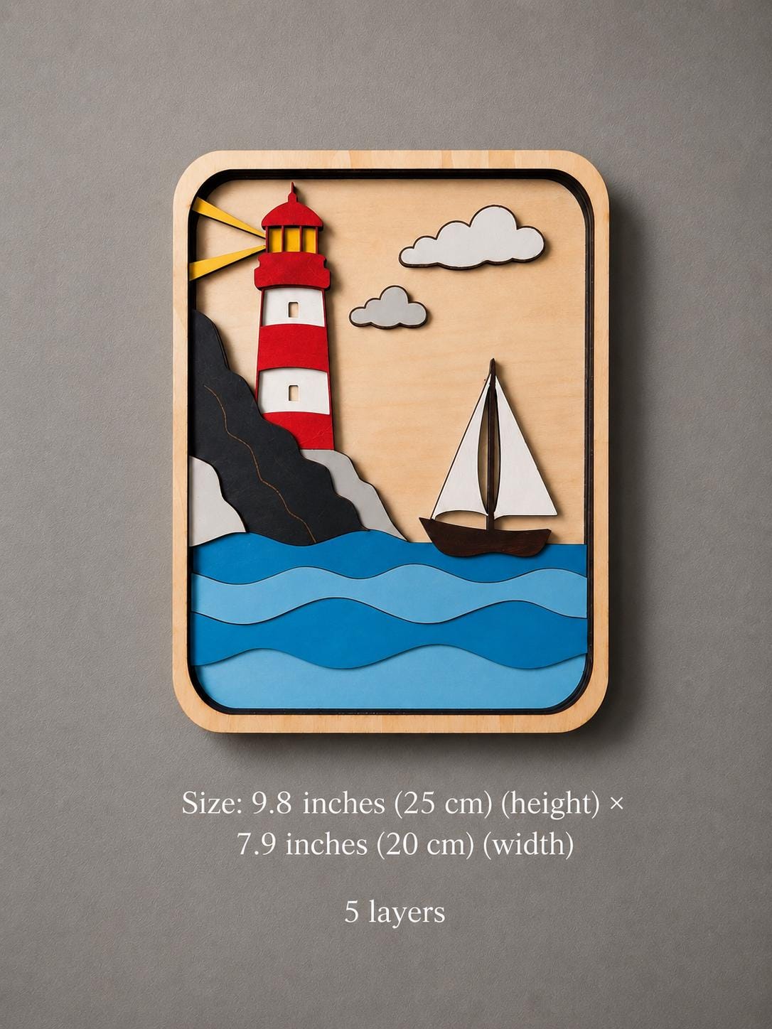 Layered Wooden Lighthouse Wall Art