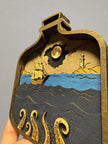 Wooden Ship in a Bottle with Kraken – 8 Layer Nautical Wood Art