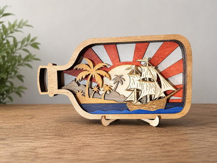 Wooden Ship in a Bottle – Laser Cut Layered Sailing Ship Art