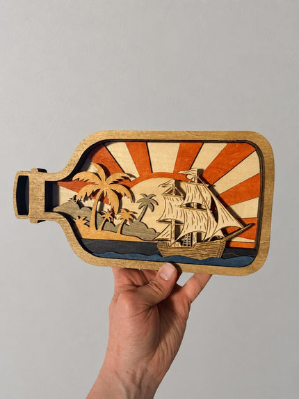 Wooden Ship in a Bottle – Laser Cut Layered Sailing Ship Art