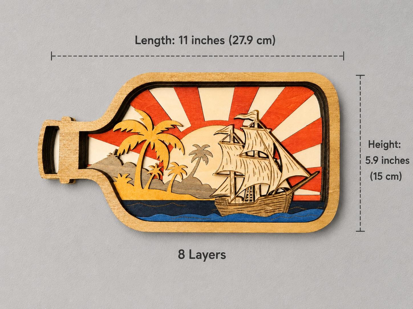 Wooden Ship in a Bottle – Laser Cut Layered Sailing Ship Art