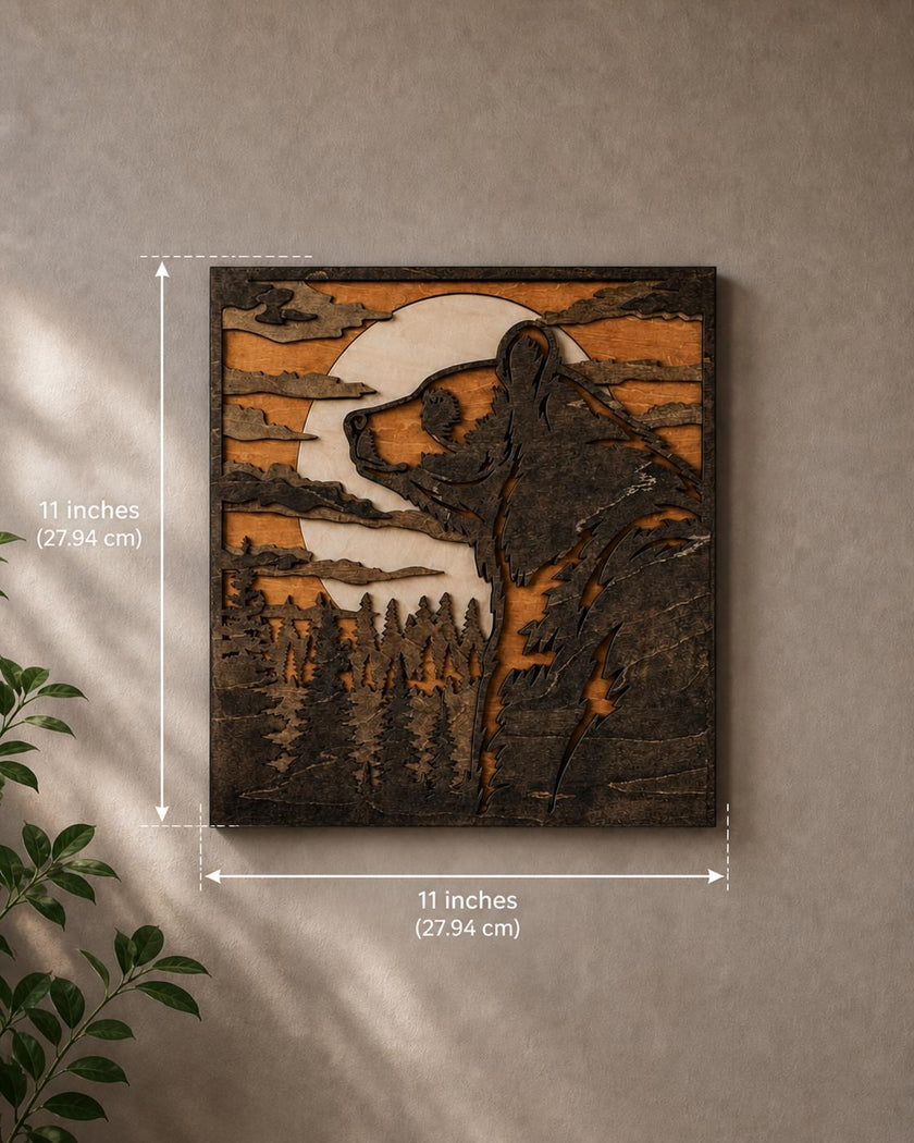 Layered Bear and Forest Wooden Wall Art