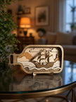 Wooden Ship in Bottle Decor – Layered Nautical Art