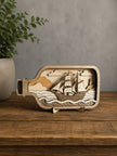 Wooden Ship in Bottle Decor – Layered Nautical Art