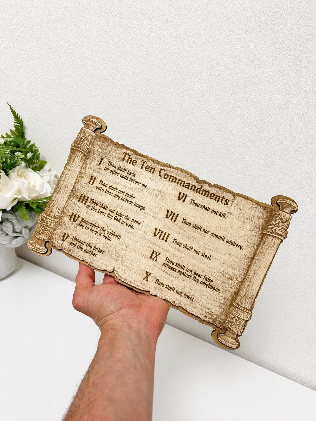 Ten Commandments Wall Art – Wooden Bible Verse Decor
