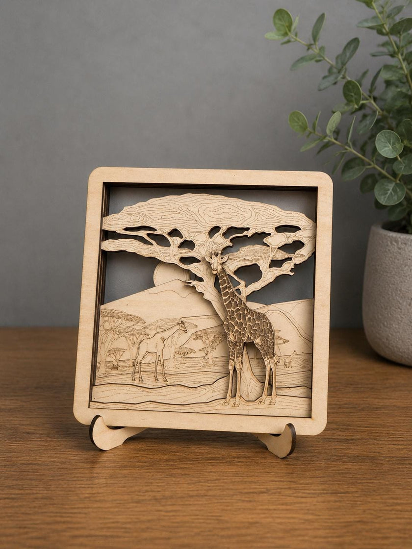 Safari Giraffe Wooden Wall Art – 4 Layer Laser Cut Animal Decor