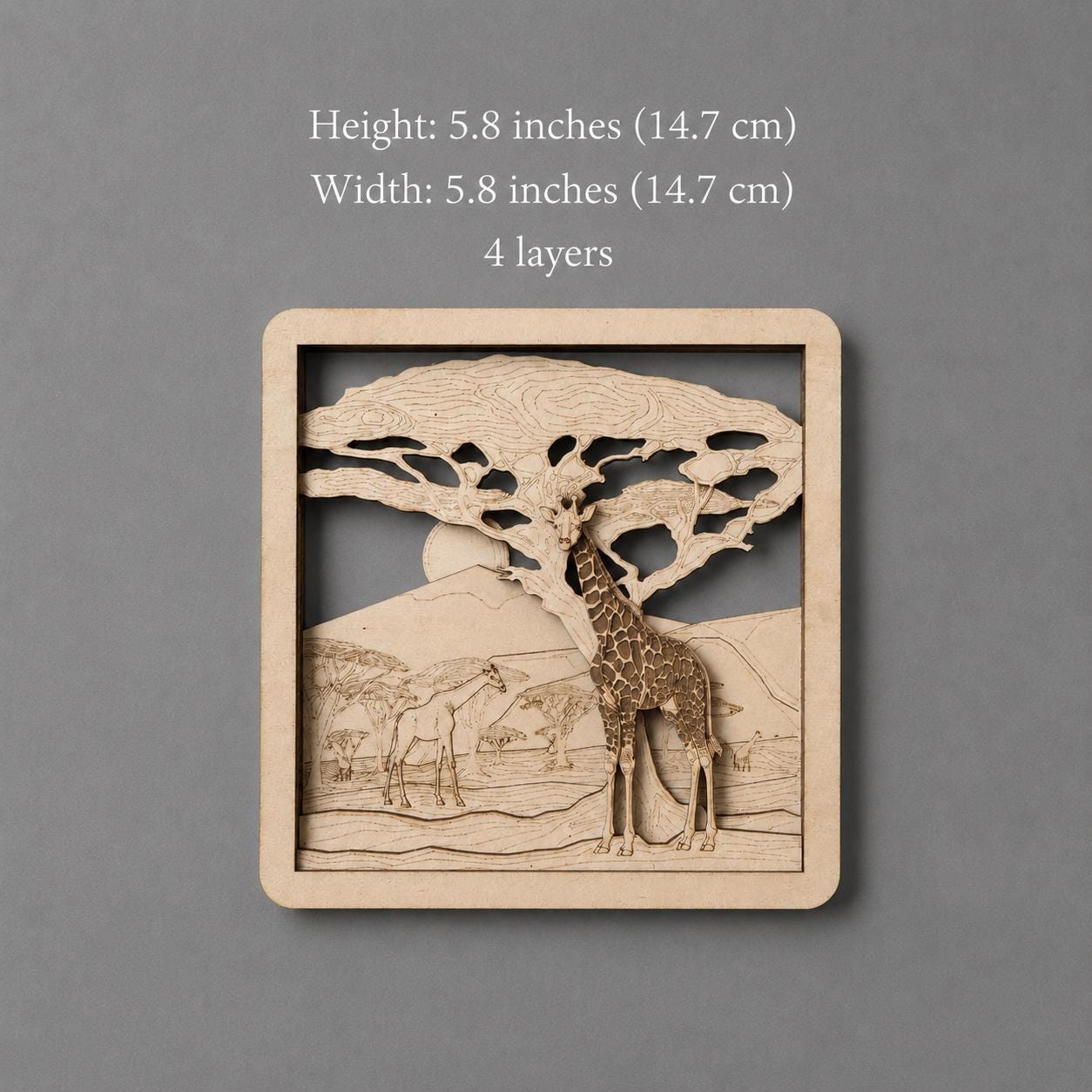 Safari Giraffe Wooden Wall Art – 4 Layer Laser Cut Animal Decor