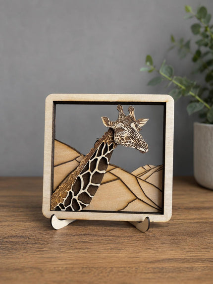 Layered Wooden Giraffe Decor – 4 Layer Safari Animal Art