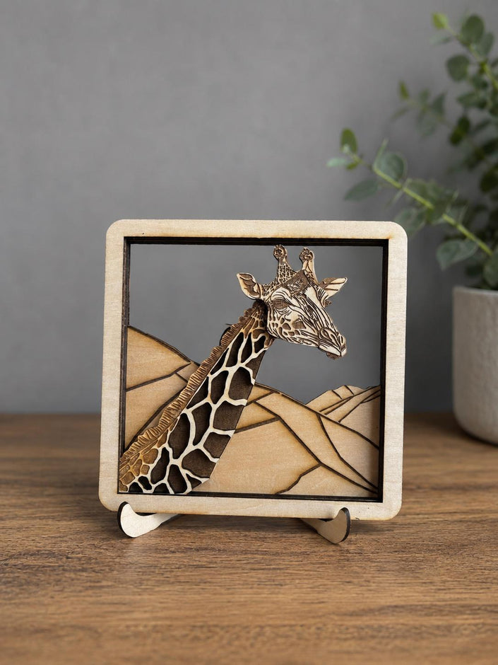 Layered Wooden Giraffe Decor – 4 Layer Safari Animal Art