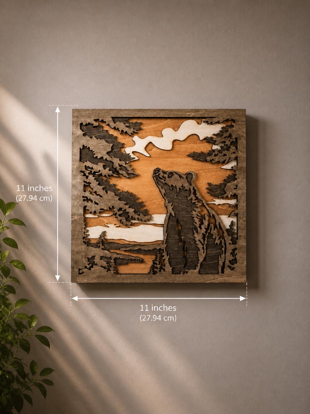 Bear Wall Art Wooden – Rustic Forest Scene Decor