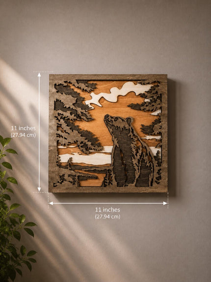 Bear Wall Art Wooden – Rustic Forest Scene Decor
