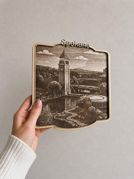 Spokane Clock Tower Wood Engraving