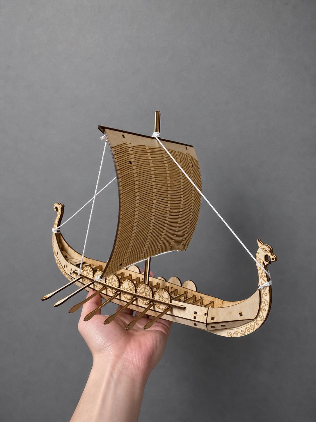 Viking Ship Wooden Model – Norse Longship Decor