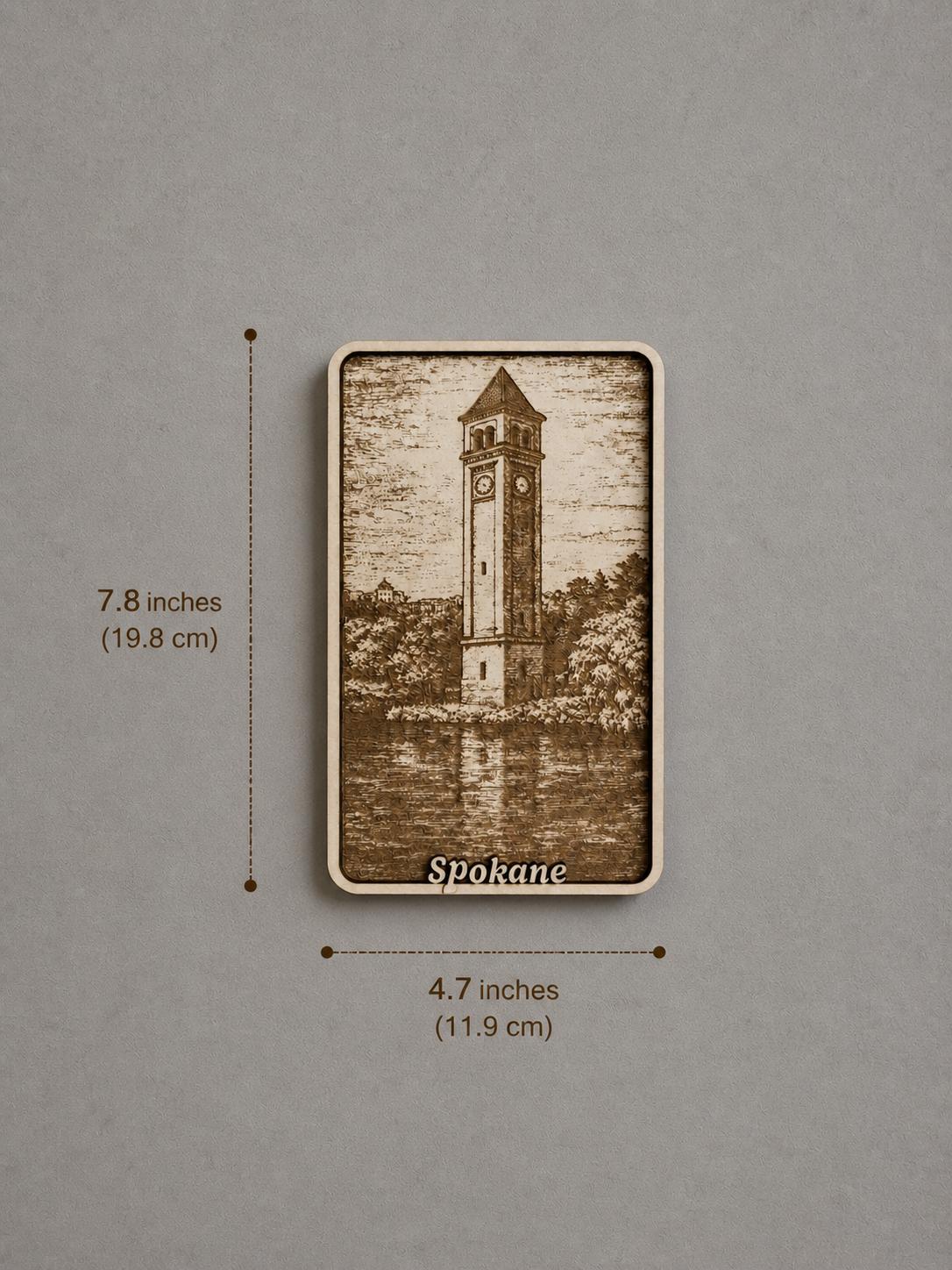 Spokane Clock Tower River Scene Wood Engraving