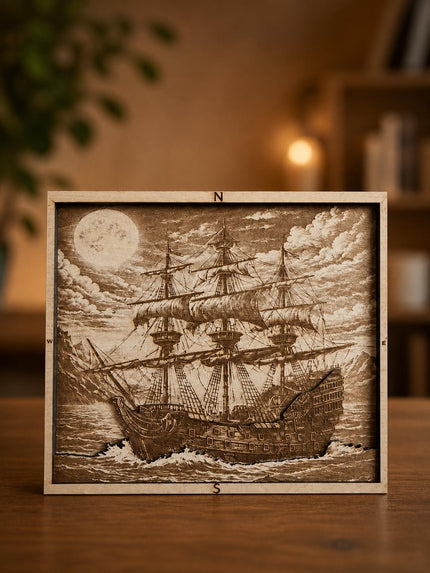 Layered Wooden Pirate Ship Wall Art
