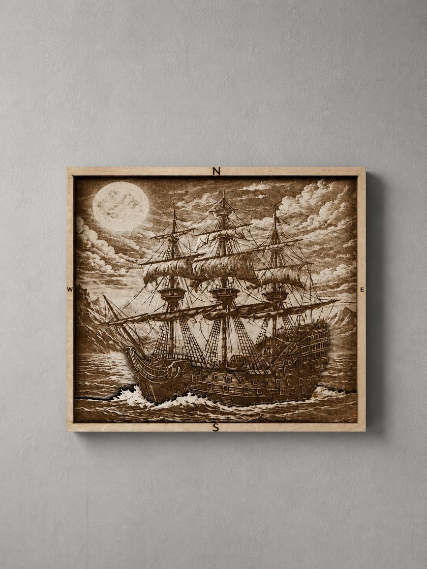 Layered Wooden Pirate Ship Wall Art