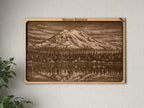 Layered Mount Rainier Wood Engraving