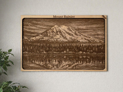 Layered Mount Rainier Wood Engraving