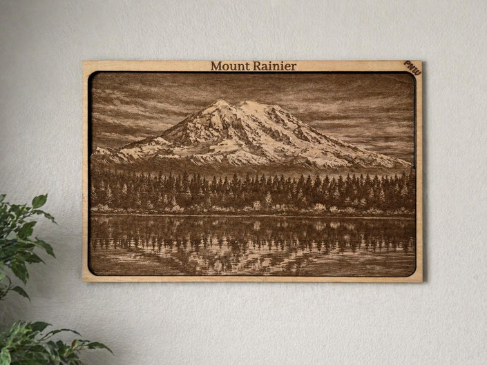 Layered Mount Rainier Wood Engraving