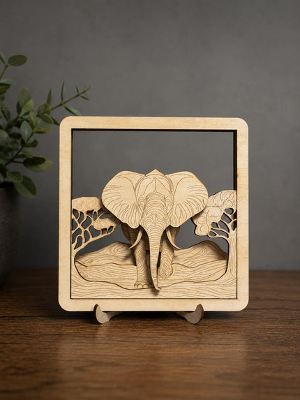 Handmade Wooden Elephant Wall Art – Layered Elephant Decor