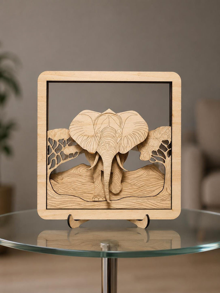 Handmade Wooden Elephant Wall Art – Layered Elephant Decor