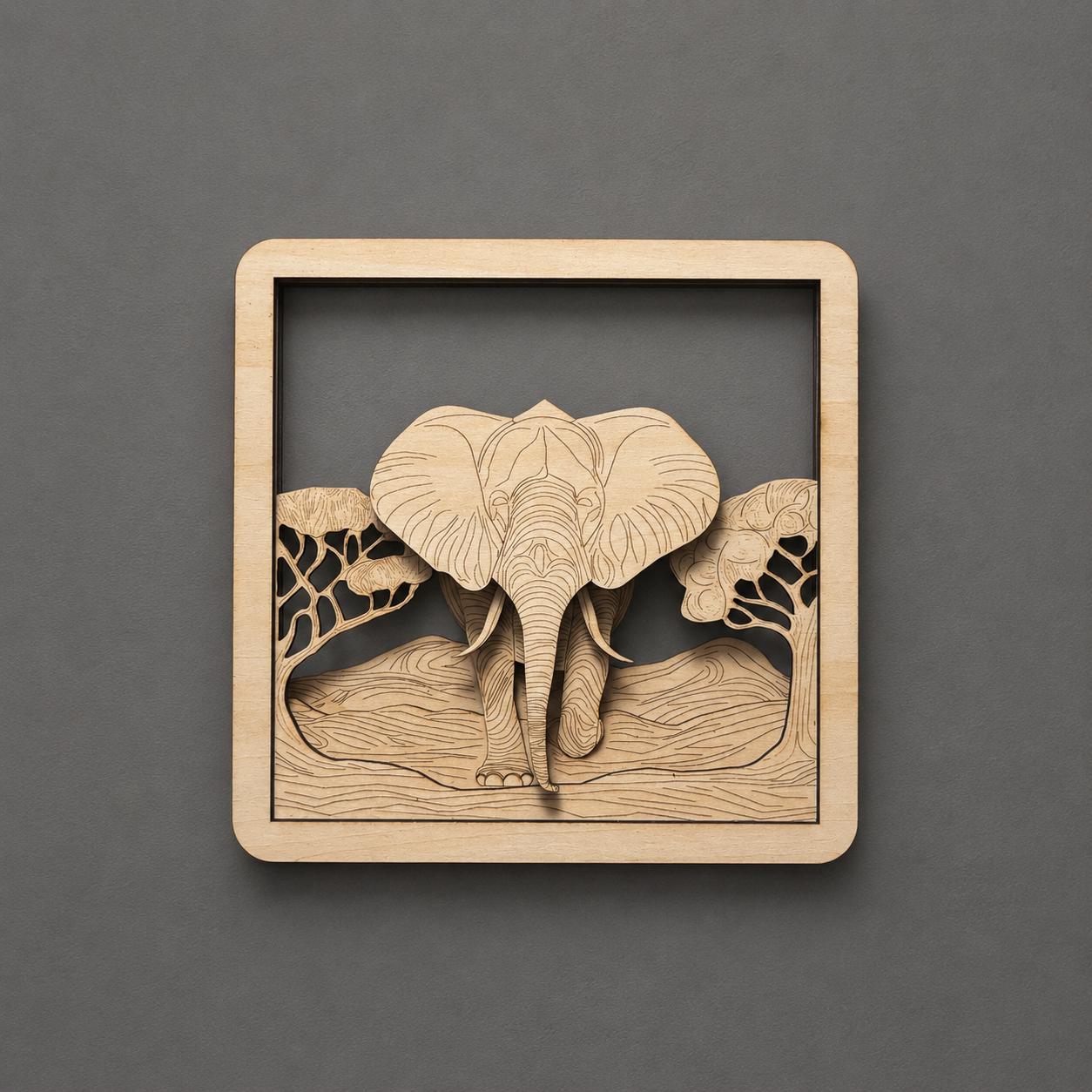 Handmade Wooden Elephant Wall Art – Layered Elephant Decor