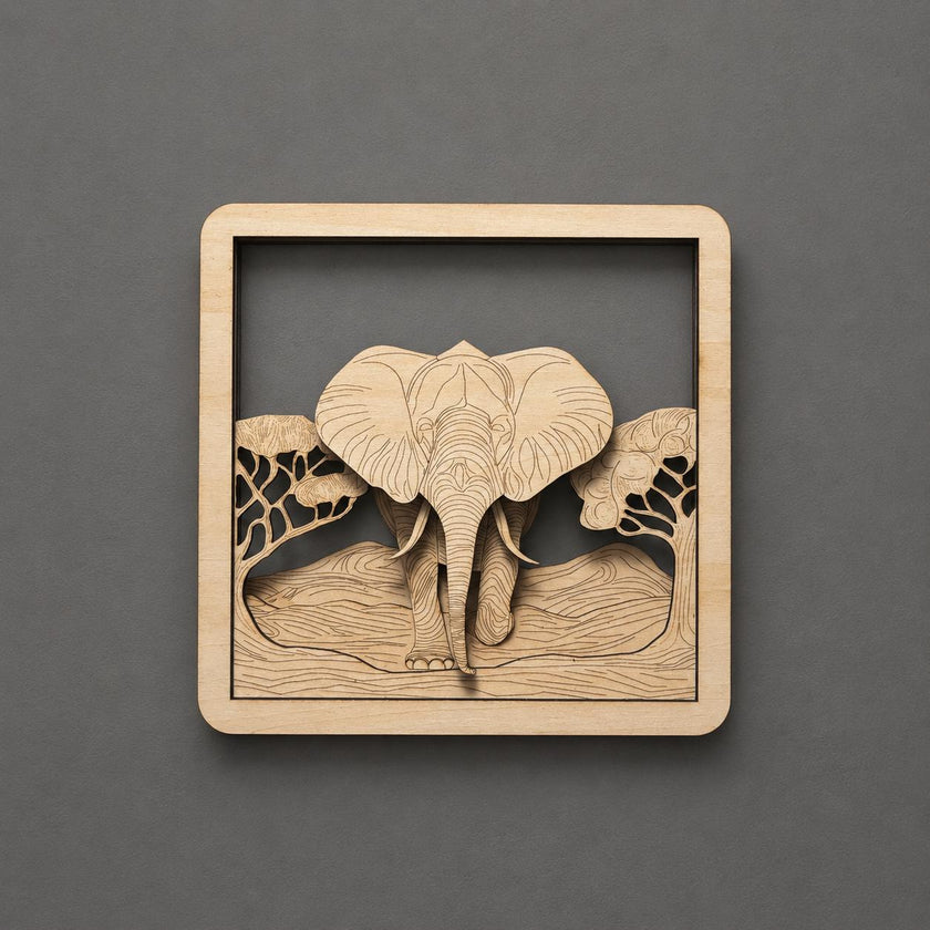 Handmade Wooden Elephant Wall Art – Layered Elephant Decor
